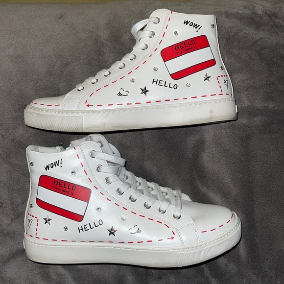 Aldo Shoes - Aldo Marvina size 8 White Leather Lace Up Side Zip High Top Trainers Sneakers